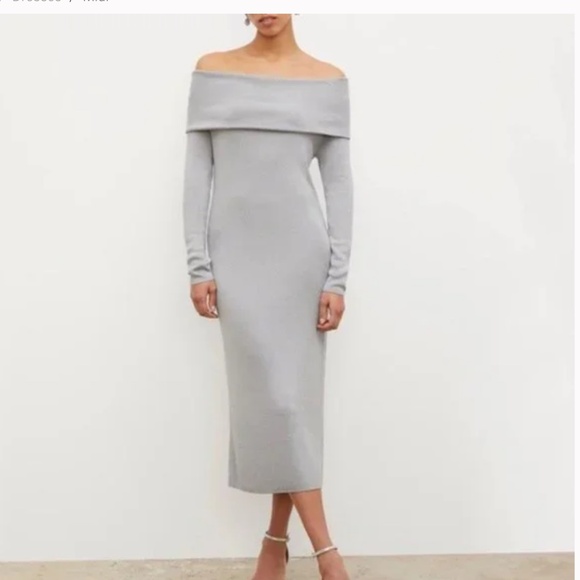 MM Lafleur Dresses & Skirts - MM Lafleur Off Shoulder Grey Lalita  Knit Jersey Midi Dress, Size Small NWOT